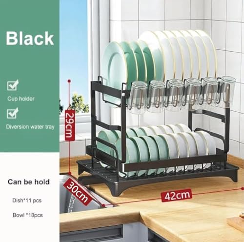 رف تخزين للمطبخ من اتش اس واي دي اي اطباق متعدد الوظائف ادوات المائدة تصريف المطبخ عيدان الطعام حامل سكاكين اكواب أسود