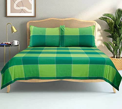 Image of AIRWILL, 200GSM Handloom Cotton Double Bedsheet with 2 Pillow Covers (4-Way Green)