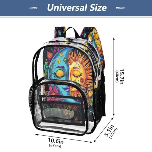 Colorful Moon Sun Flower Clear Backpack Heavy Duty See Through Transparent PVC BookBag for Kids Boy Girl School Work4