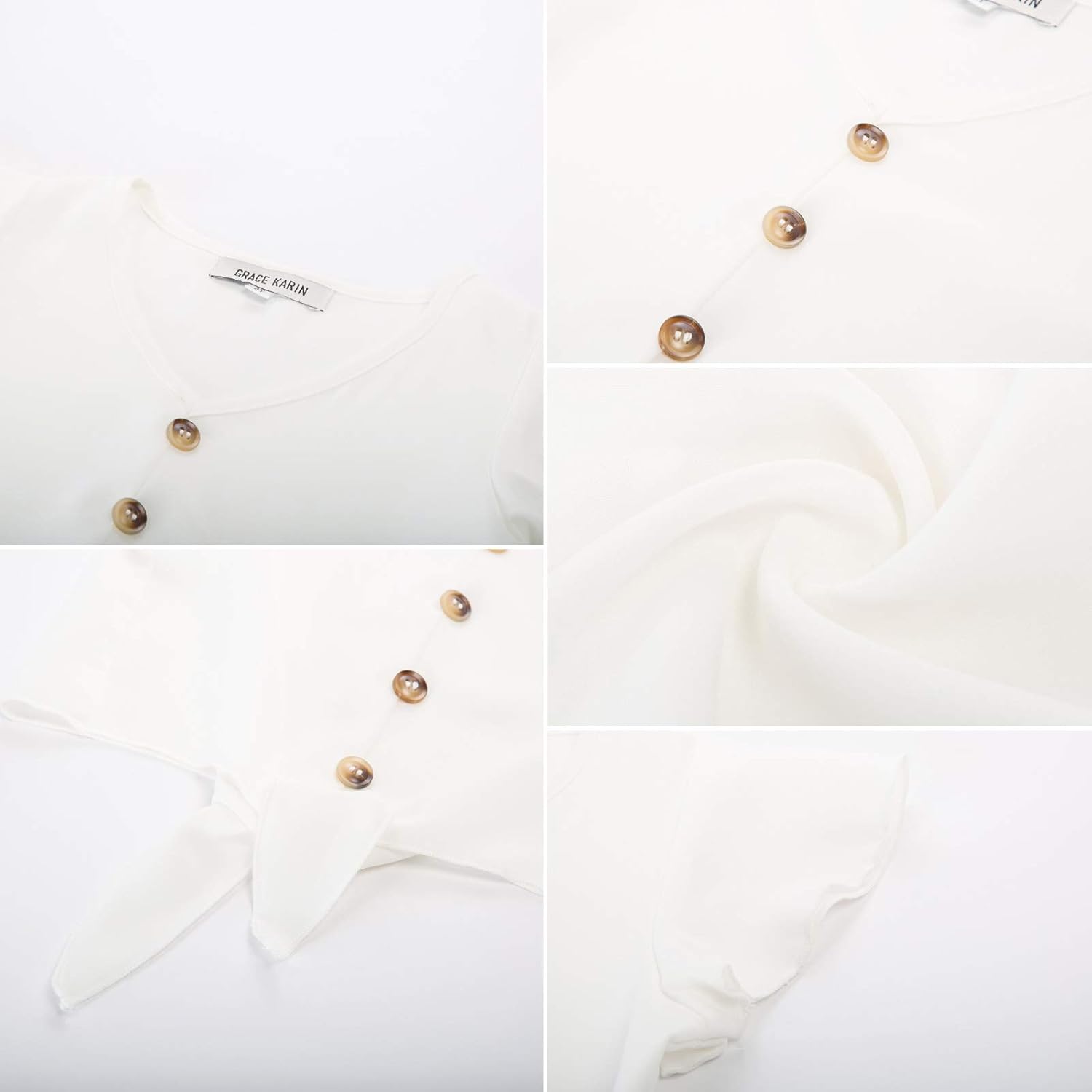 GRACE KARIN Girls Short Sleeve Shirts V Neck Ruffle Tie Knot Tops Solid Color Summer Shirts Blouse: Clothing, Shoes & Jewelry