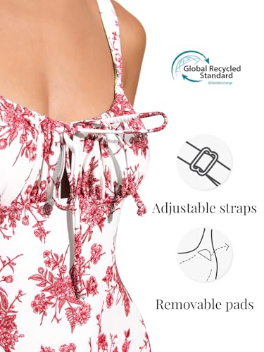 Image of BERLOOK Womens One Piece Swimsuits Floral Push Up Bathing Suit Sexy Tie Slimming Swimsuits for Women Swimwear
