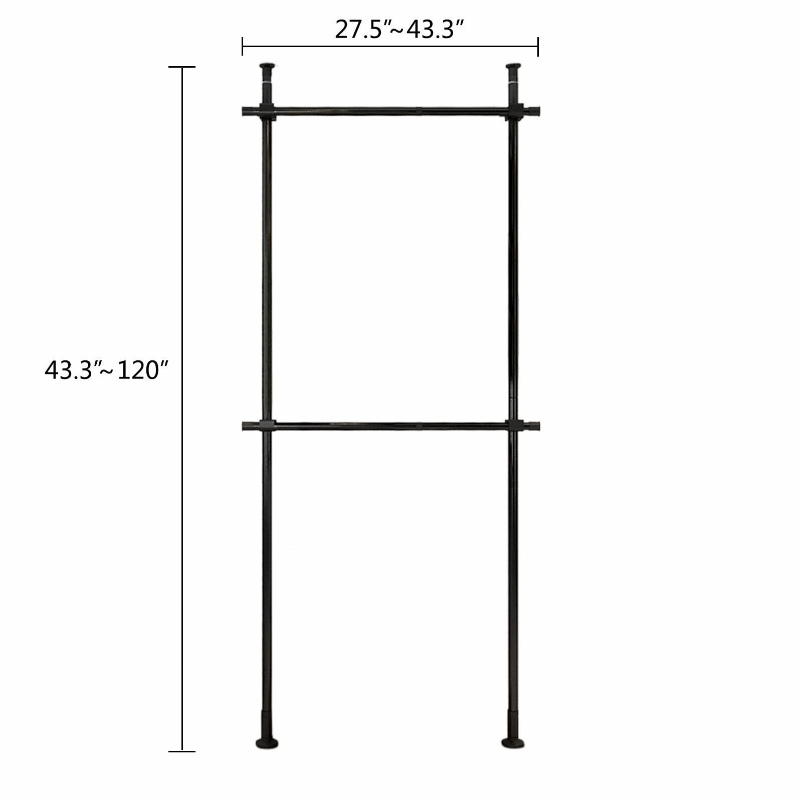 Xuthusman 2 Tier Clothes Storage Hanger Organizer Ceiling Top & Floor Metal Closet Garment Rack Clothing Storage Hanging Shelf Stainless Steel Black