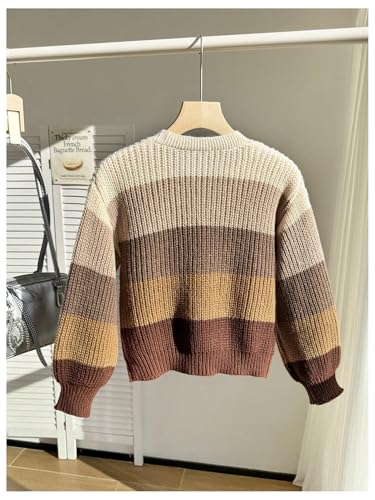 Image of BEAUDRM Girl's Rainbow Cardigan Sweater Fall Cute Sweaters Colorblock Button Down Cardigan Long Sleeve Knitted Top