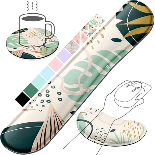 Image of Gimars Enlarge Silky and Superfine Fabric Gel Memory Foam Keyboard Wrist Rest Set, Ergonomic Keyboard Mouse Wrist Support for Typing Pain Relief, Comfort for Office, Gaming, Computer-Morandi Blue