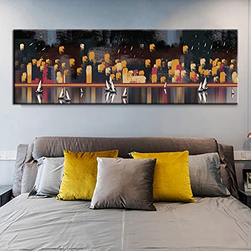Peinture abstraite voilier sur toile sans cadre 50x150cm pour grand mur vide