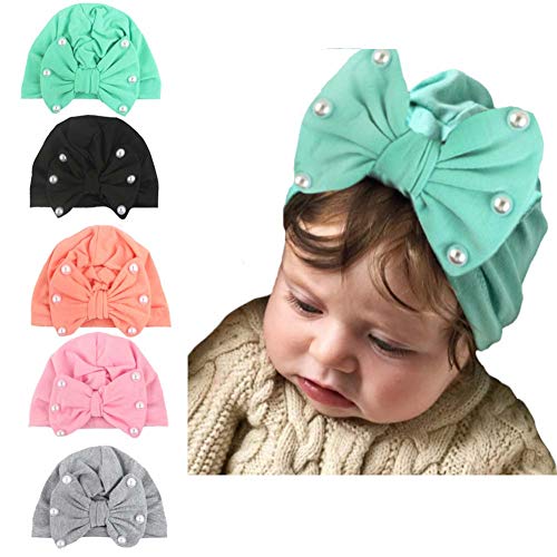 Tbrand Baby Girl Hat Newborn Hospital Hat Infant Cotton Cloth Turban Nursery Beanie Headwrap Big Bow Cap (Set 4), 1719CM