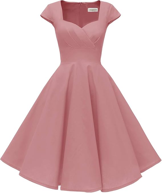 Hanpceirs Women's Cap Sleeve 1950s Retro Vintage Cocktail Swing Dresses with Pocket