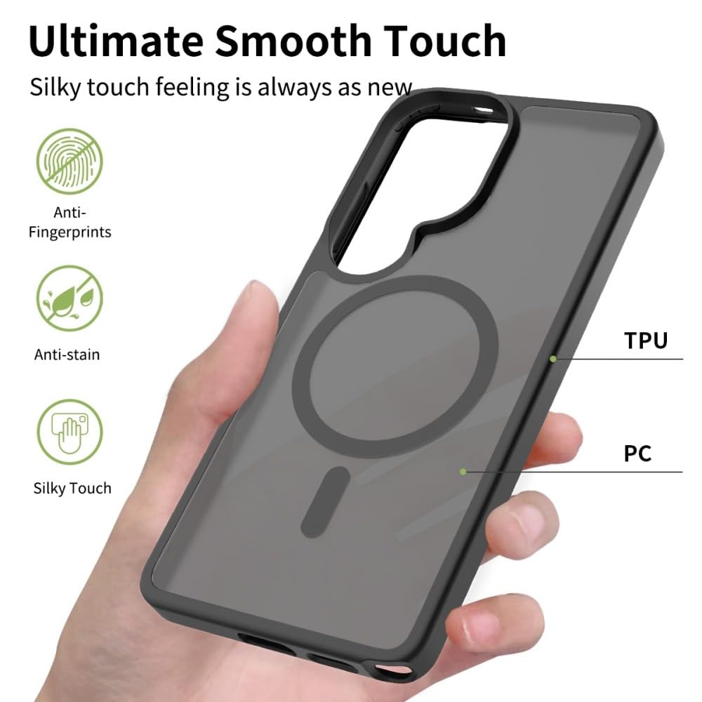Schutzhülle kompatibel mit Samsung Galaxy S23 Plus (Farbe: Schwarz), solide, harte transparente Rückseite, magnetische Silikonhülle