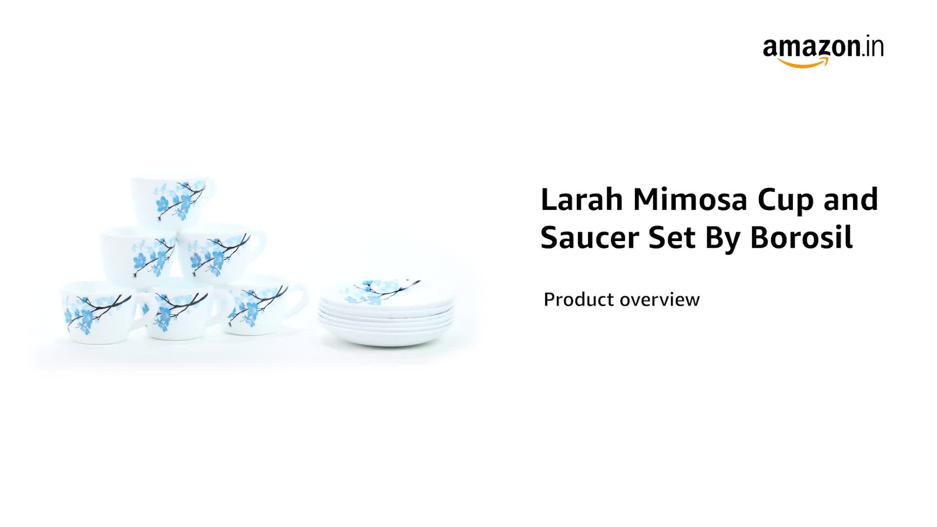 Larah by BOROSIL Mimosa Opalware Cup and Saucer Set of 12 Tea