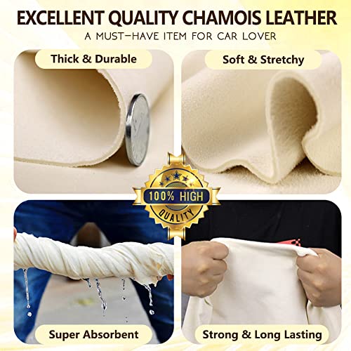 Chamois Cloth For Car 20'' X 27.6'' (3.7 Sq Ft) Shammy Towel Car Wash Drying Towel Absorbent Real Leather Lint Free Streak Free Cleaning Cloth #TOP4