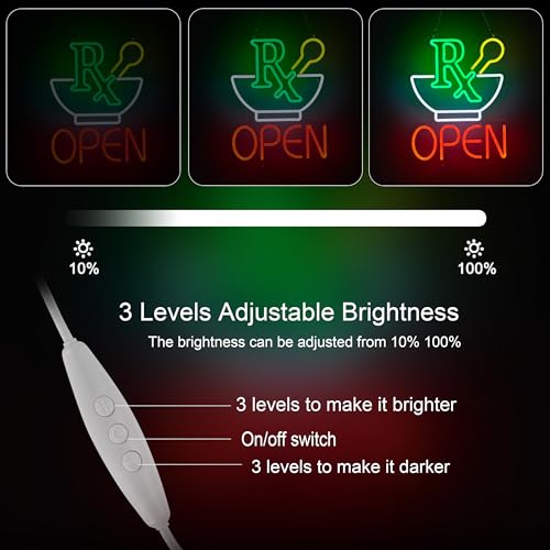 Image of Pharmacy RX Open Neon Sign for Wall Decor Dimmable Business Medicine Shop LED Neon Light USB Powered Neon Art Signs Decor