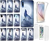 KX-Mobile Hülle für Samsung Galaxy S6 Edge Handyhülle Motiv 1123 Wolf Mond Blau Weiß Premium Hülle Silikon Fullbody 360 Grad Rundum SchutzHülle Softcase HandyCover Hülle für Samsung Galaxy S6 Edge