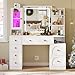 Hasuit White Vanity Desk with Mirror and LED Lights, Large Makeup Vanity Desk with 7 Drawers, Storage Shelves and RGB Glass Cabinet, Dressing Table for Bedroom with Charging Station, Lights Adjustable