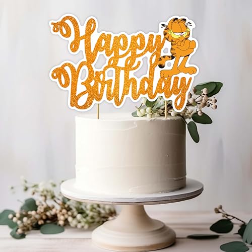 Gaarfield Happy Birthday Cake Topper Funny Cat Cartoon Party Decoration for Boys and Girls Comic Style Cake Decor for Birthday Baby Shower or Celebrations Sturdy & Colorful Topper