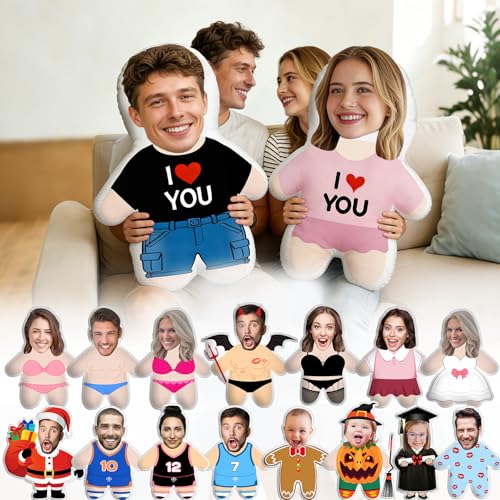 Bllkloruek Custom Face Pillow Personalized Photo Plush Doll with Picture Customized Stuffed Funny People Dog Cat Shaped Throw Pillows Gifts for Christmas Birthday