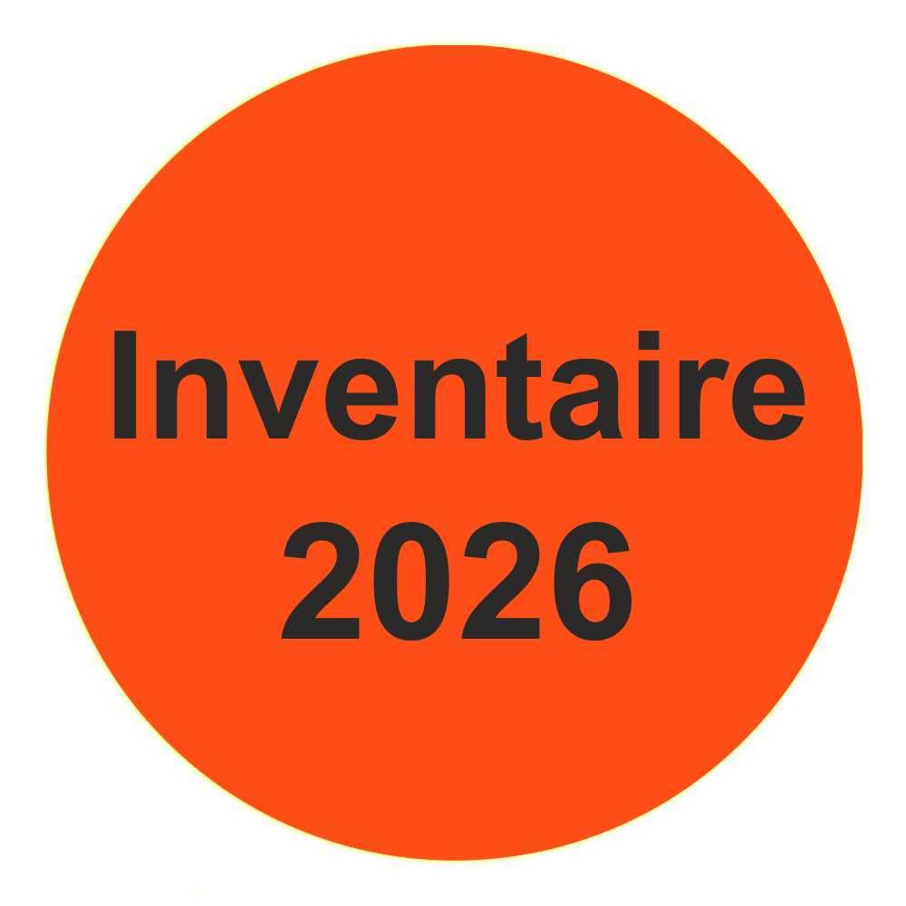 Inventuretiketten, Inventuraufkleber "Inventaire 2026" - Durchmesser 50 mm - 1000 Stück (Leuchtrot)