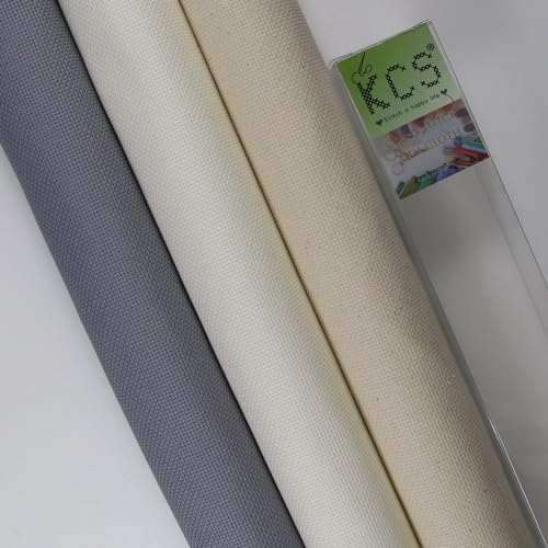 Image of KCS 3 pc of 15 inch x 18 inch(38cmx45cm) Counted Cross Stitch Cotton Aida Cloth Needlework Rolled Fabric Box,18CT,Antique White+Oatmeal+Light Steel Grey
