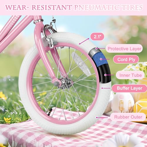 Image of Glaf Toddler Girls Bike for Age 2-12 Years Old | 12 14 16 20 Inch Kids Bike Girls Bicycle with Training Wheels,Basket,Doll Seat,Princess Style Kids Bicycle Gift