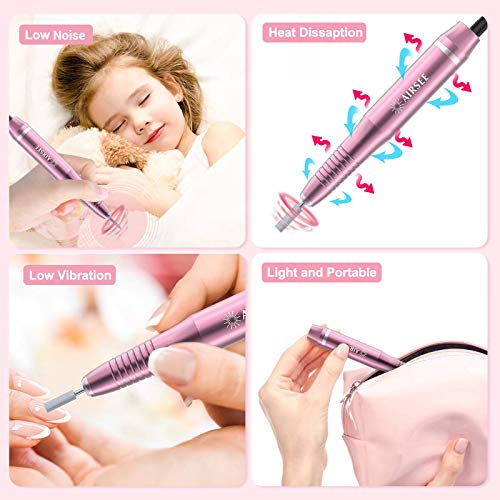 AIRSEE Electric Nail Drill, USB Manicure Pen Sander Polisher, Professional Compact Electrical Nail Files Electric Kit, Efile Nail Drills For Acrylic Nails, Manicure Pedicure Shape Nail Supply, Pink