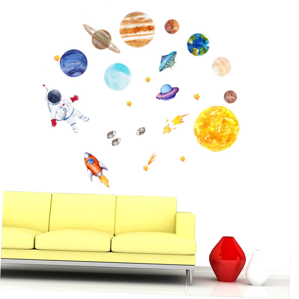 ibasenice 2pezzi Adesivi Murali Tema Spaziale Per Camerette Di Ragazzo Ragazza Stickers Pianeti Facile Applicazione e Rimozione Decorazioni Per Nursery e Stanze Da Gioco e Autoadesivo