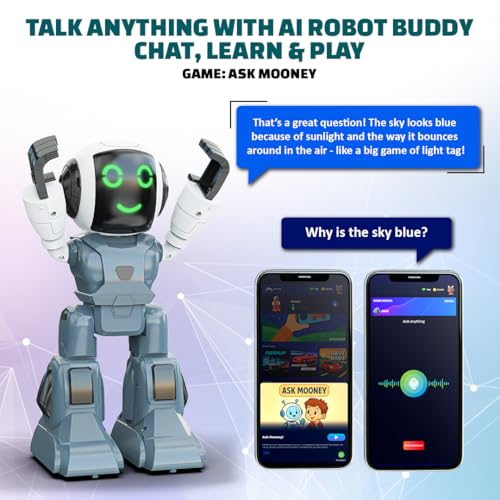 Image of Mirana Moonwalker | Smart Interactive Chat-GPT AI Robot Toy for Kids | USB Rechargeable Type-C | AR Games & In-Built Bluetooth Speaker | Remote & App Controlled | Gift for Boys & Girls 2+ Years (Grey)