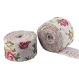 HomeSoGood 2 Rolls Burlap Ribbon for Wedding Party Wrapping and Home Decor DIY Printed Rose Flower Burlap Craft Ribbon Jute Burlap Fabric Ribbon 2.0in x 32.8ft