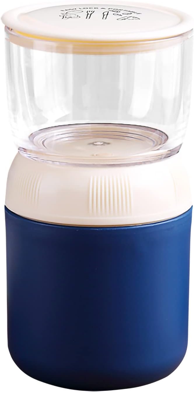 Insulated Food Container with Topping Cup for Cereal, Yogurt, Oatmeal, Milk, Granola Storage, On-the-Go Breakfast- Keep Warm & Cold - Portable, Leak-Proof & BPA Free (Blue)