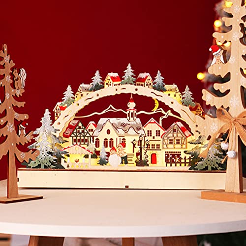 HEITIGN Christmas Decor 38 * 22 * 5CM LED Forest Scene Wooden Village for Mall Window Decorations