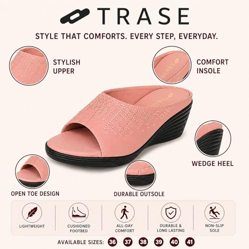 Image of TRASE Wedges Heels for Women Office Wear | Comfortable Sandals for Women with Soft Sole | Stylish Ladies Formal Casual Slip On Footwear
