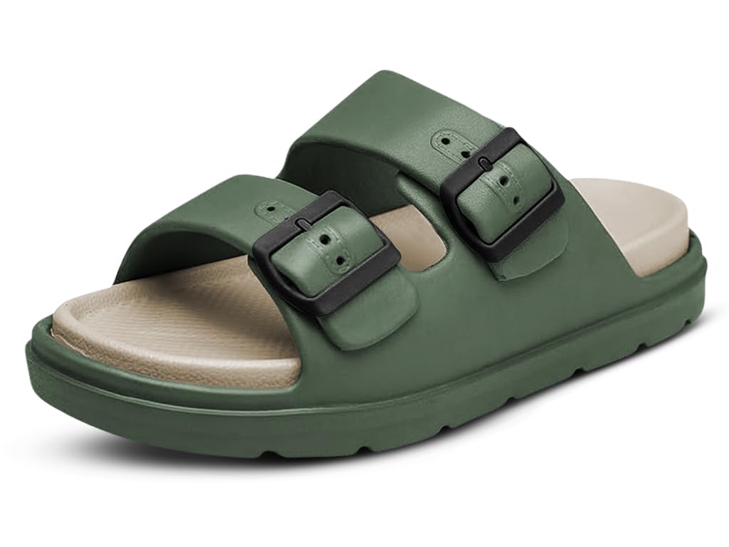 fitfusion Men Buckle Double-Strap Side Summer Waterproof Slip On Sandals|Extra Cushion Insole|Fashion Slide Slipper for Monsoon Rainy Season Multi Colour-picture-10