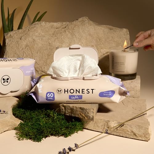 Image of The Honest Company Calm and Cleanse Naturally Scented Wipes, Cleansing Multi-Tasking 99% Water Plant Based Hypoallergenic, Lavender, 60 Count (Pack of 12)