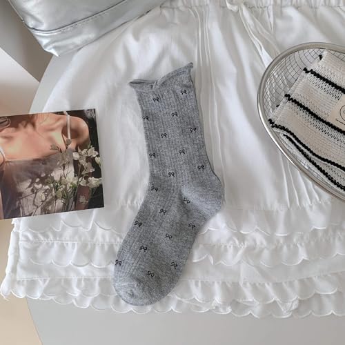 Image of 5 Pairs White Cute Socks, Women's Lace Ruffles Ankle Casual Sock, Cottagecore Breathable Socks, Floral Crew Socks