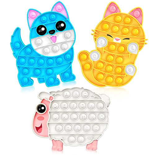 Image of 3 Packs Push Bubbles Fidget Toys Poppers Sensory Toy with Dog, Cat and Sheep Silicone Anxiety Stress Relief Toys for Kids & Adults