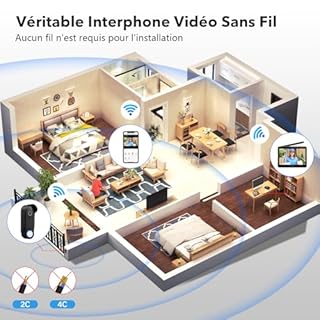 ACEBELL 1080P WiFi Visiophone Sans Fil,Interphone Vidéo Sans Fil avec Écran Tactile 7'', Étanche Sonnette de Camera ave Batterie Rechargeable, Vision Nocturne, PIR Détection de Mouvement, Contrôle APP