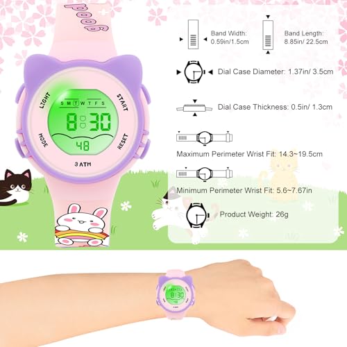 Image of Kids Digital Analog Watches for Girls Boys, 7 Color Lights Waterproof Cute Wristwatches for Kids with Alarm Stopwatch, Great Present for Girls Boys Ages 5-13