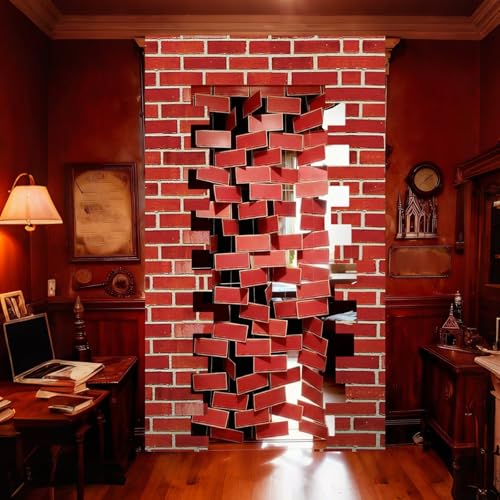 Preboun 78.7 x 47.2 Magical Wizard Door Hanging Banner Sign Red Brick Door Banner Decoration Wall Photo Booth Backdrop Porch Decorations for Birthday Baby Shower Holiday Party Supplies(Classic)