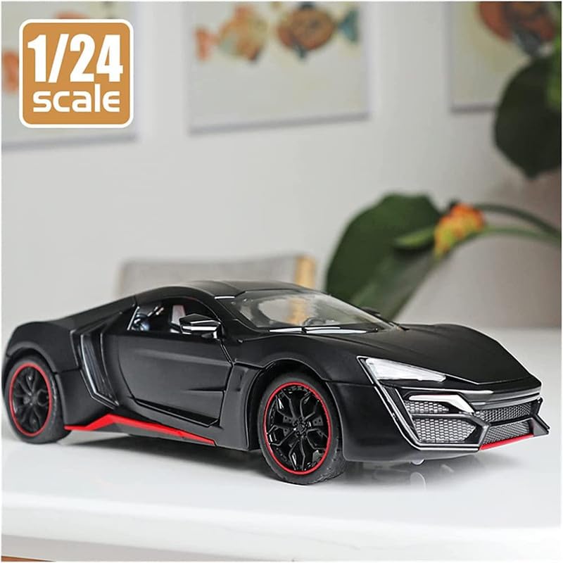 Image of Kids Model 1:24 Hyper Sport Die Cast Metal Car Pull Back Action Opening Doors with Realistic Engine Sound Lights Toy Car Gift for Boys - Black