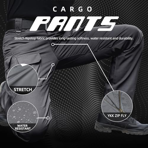 Men's Stretch Tactical Pants Water Resistant Ripstop Cargo Pants Outdoor Lightweight EDC Work Hiking Pants - Image 5