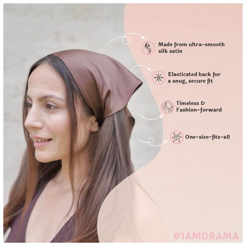 Image of Hair Drama Co. Elastic Bandana Head Scarf for Women | Silk Satin Head Wrap Bandana Scarves | Boho Style Statement Headband Stylish Design | All Day Wear Scarves | Hair Scarf Accessories