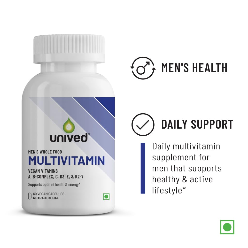 Unived Wholefood Multivitamin for Men | Vegan Plant-Based Multivitamins A, B-Complex, C, D3, E, & K2-7 | 100% Natural, Wholefood Plant Based, & Vegan | 60 Capsules Unived Wholefood Multivitamin for Men | Vegan Plant-Based Multivitamins A, B-Complex, C, D3, E, & K2-7 | 100% Natural, Wholefood Plant Based, & Vegan | 60 Capsules