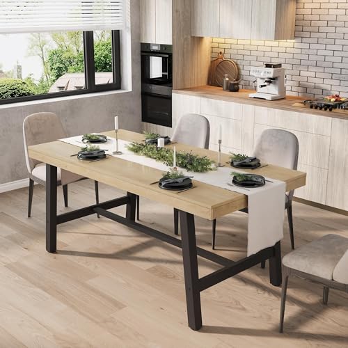 Image of GarveeHome Industrial Dining Table for 4-6 People, 63 inch Long Large Kitchen Table with Sturdy Metal Frame, Rectangular Counter for Dinner, Kitchen, Dining Room (Natural, 63 inch Non-extendable)