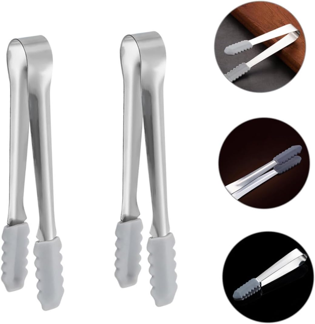 2pcs Portable Multi-function Stainless Steel Ice Tongs Grip for and Food Compact and Lightweight Design for Travel and Outdoor Use