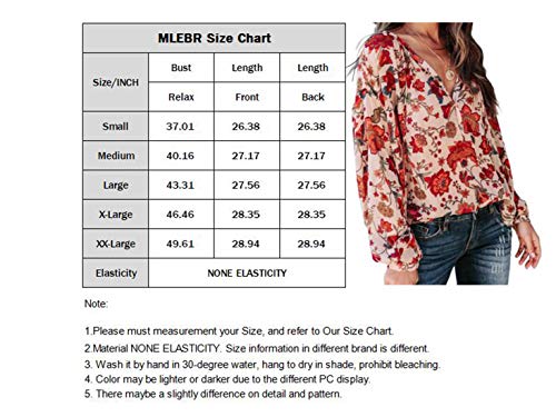 Mlebr Womens Blouses Spring Loose V Neck Long Sleeve Flower Floral Peasant Blouses Tops Shirts Ladies Summer Blouses Xx-Large #TOP5