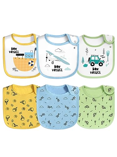 Image of Maiwa 6 Pack Waterproof Cotton Baby Bibs with Snaps for baby boys girls teething drooling and feeding