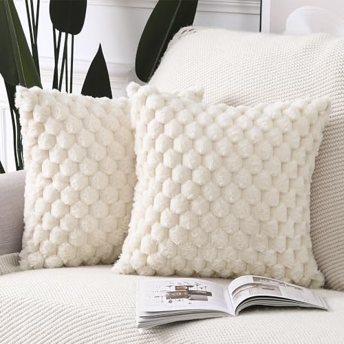 Madizz Faux Wool Beige Cushion Covers 18x18 inch, 45x45 cm, Set o...