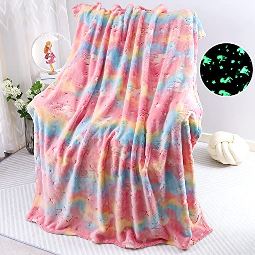 Glow In The Dark Blankets For Girls, Soft Fleece Blanket For Kids, Baby, Toddler, Girls Toys For 1 2 3 4 5 6 7 8 9 10 Year Old, Kids Blanket, Fall Pink Throw Blankets 50"X60", Birthday Gifts #TOP3