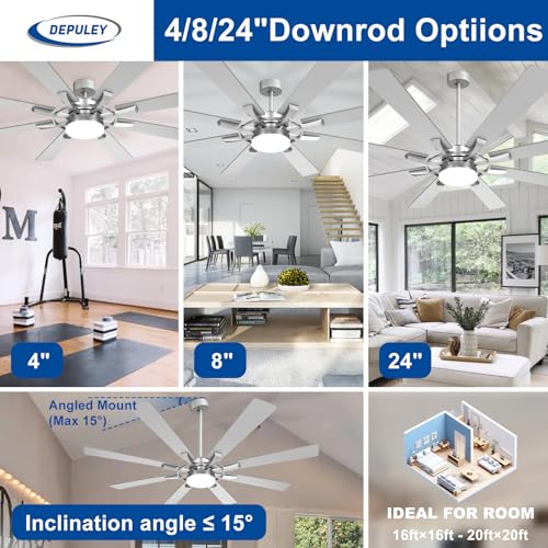 Image of Depuley 72-Inch Ceiling Fan with Light: Modern 8-Blade Brushed Nickel Indoor Outdoor Fans with Remote App Control Dimmable Light - Ultra Quiet DC Motor Reversible 6 Speed Timer