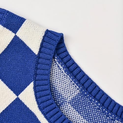 Image of Women's Sweater Vest,Y2K Sleeveless Pattern Preppy Style Knitted Crop Tank Top for Girl