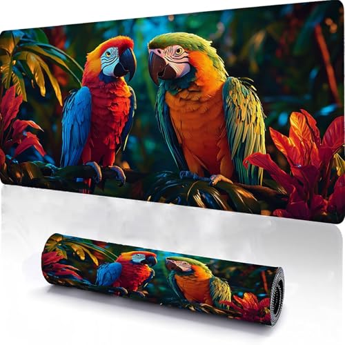 Alfombrilla de Ratón para Juegos 700x300x3mm, Mouse Pad Lavable Loro, Alfombrilla Ratón Sobremesa Portátil, Borde con Costura, Base Antideslizante, Adecuado para Juegos de Oficina en Casa PáJaro S-6