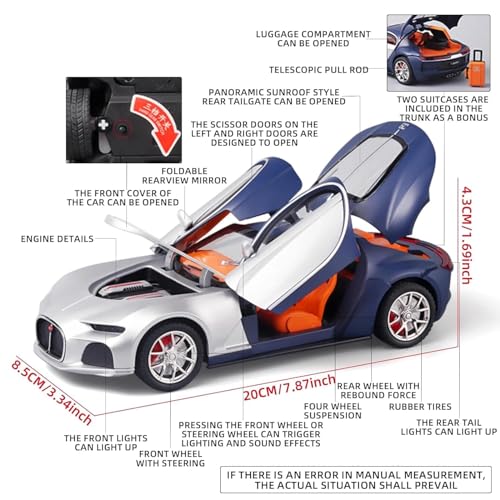 Image of Bugatti Atlantic Model Car with Box, Zinc Alloy Pull Back Toy car with Sound and Light for Kids Boy Girl Gift [Colors as Per Stock]